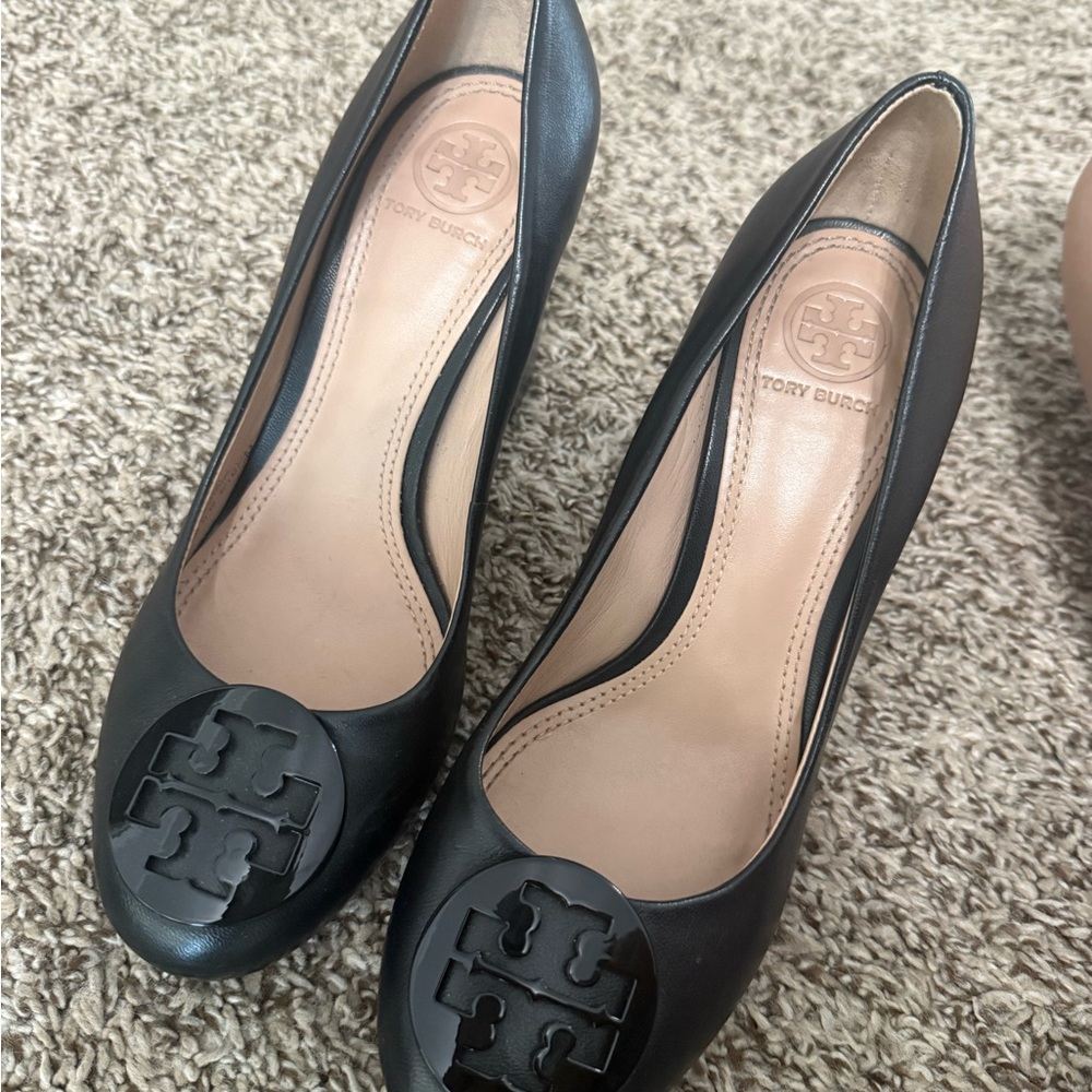 Tory Burch Black Heels with Signature Medallion